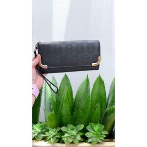 Large Envelope Black M Embossed Faux Leather Wristlet/Wallet (NWOT)